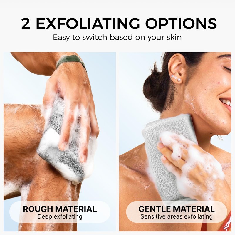 ZOMCHI Body Scrubber, 2 Pack Exfoliating Sponge for Shower and Bath, Large Exfoliator Tool to Remove Dead Skin, Body Sponge for Women & Men (2-Pack, Gray)