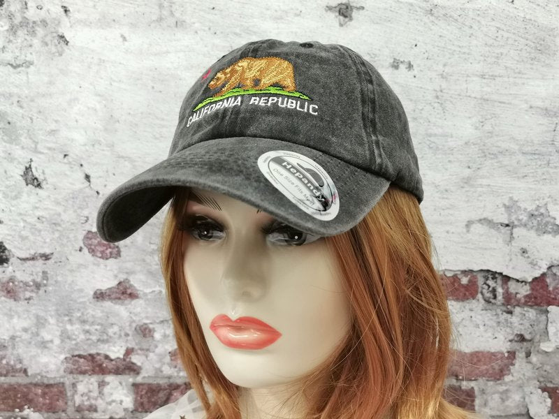 Hepandy California Republic Embroidered Bear Baseball Hat for Women Men Kids, Washed Black Snapback Embroidery Trucker Dad Hat Unisex