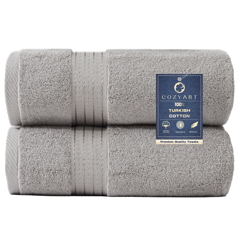 COZYART Light Grey Bath Towels for Bathroom 2 Pcs, 27x54 Cotton Towel Set Super Soft Highly Absorbent Durable 650 GSM Shower Towels for Daily Use