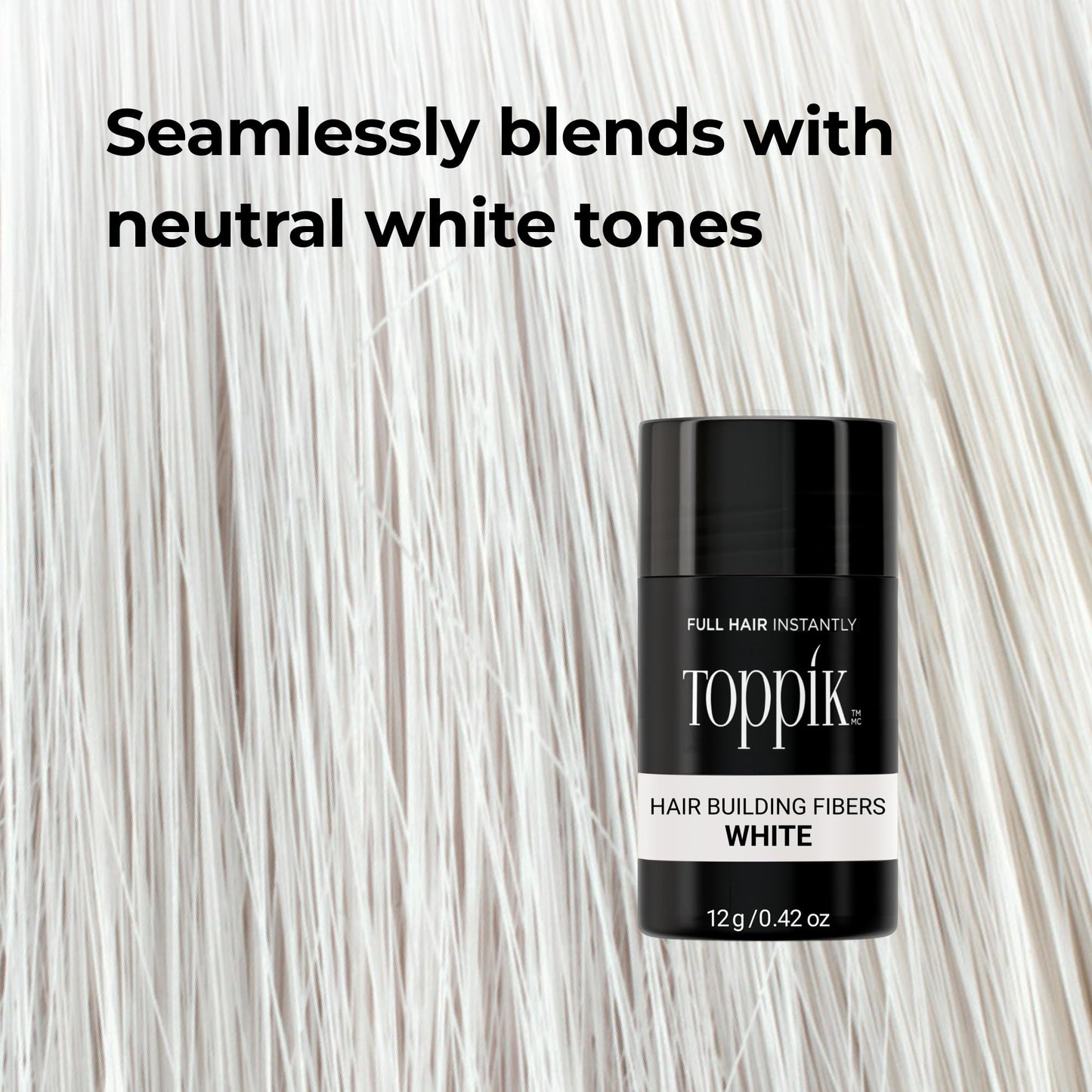 Toppik Hair Building Fibers, White, 55g Fill In Fine or Thinning Hair, Instantly Thicker, Fuller Looking, 9 Shades for Men & Women, Keratin Protein Formula