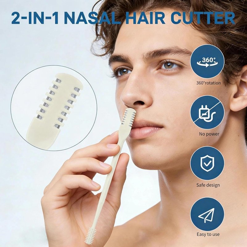 Nasal Hair Cutter - 2-in-1 Nose Hair Trimmer with 360° Rotating Blade | Washable Grooming Tool for Men & Women