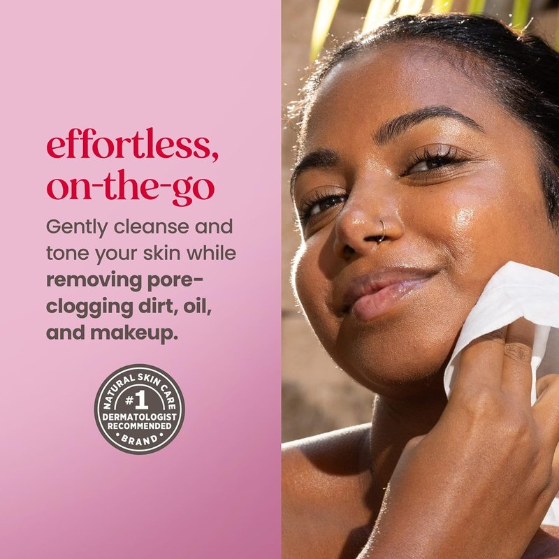 Burt's Bees Micellar Rose Water Facial Towelettes - 100% Plant-Based Cloth, 30 Ct | Hydrating Makeup Remover for All Skin Types