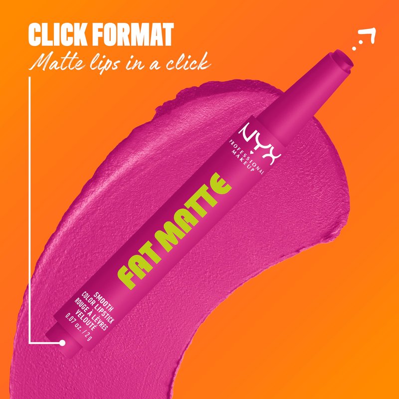 NYX PROFESSIONAL MAKEUP Fat Matte Lipstick, Pigmented, Smoothing, & Non-Drying Lip Crayon, Long Lasting Lip Makeup, Vegan & Cruelty Free - Fluffy Fuchsia (Fuchsia)