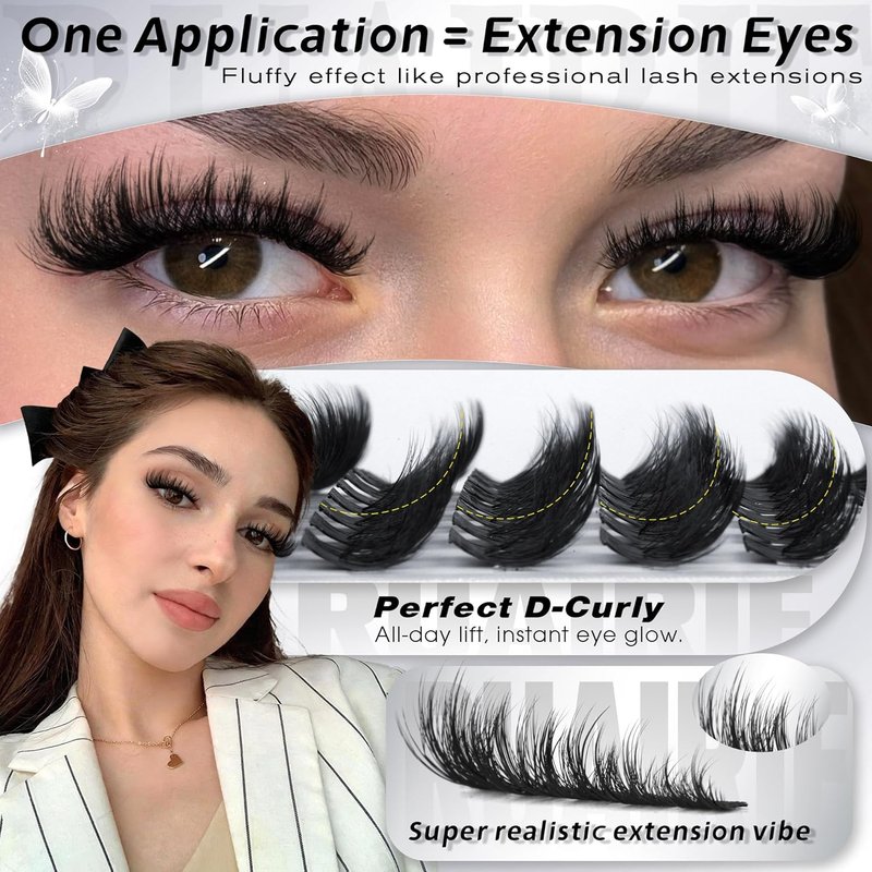 Skiennix Fluffy Lash Clusters | 3D Layered Volume Eyelash Extensions - Wispy Natural Look, 8-16mm