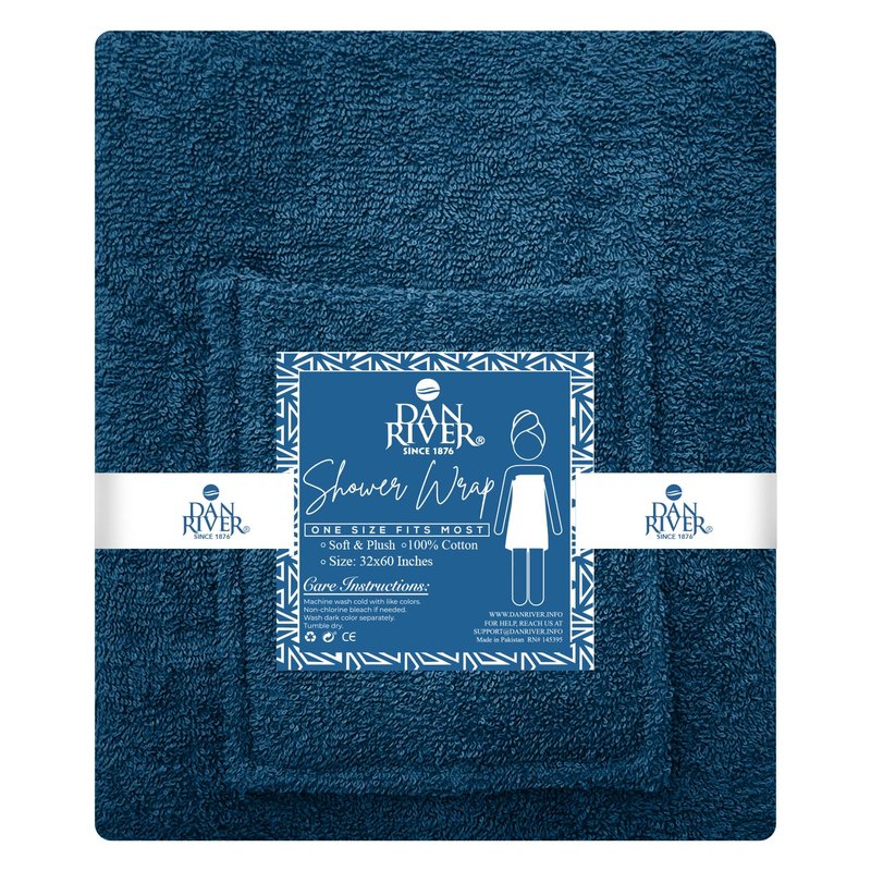 DAN RIVER Premium Cotton Terry Shower Wrap for Women, Ultra Soft Bath Robe After Shower with Pockets,Pack of 1 - Blue Opal