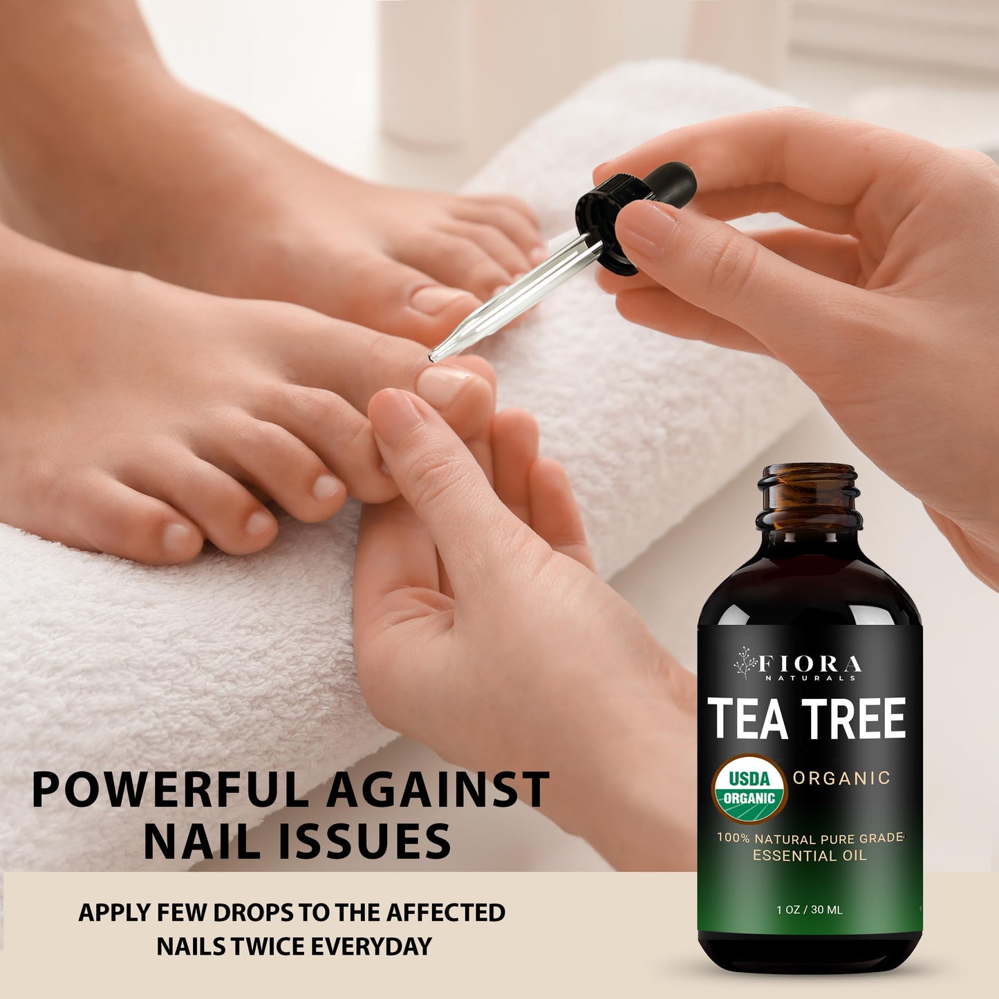 Tea Tree Oil – 100% Pure Organic Tea Tree Essential Oil for Skin, Face, Hair, Scalp, Nails, and Toenail – Therapeutic Grade Tree Tea Oil for Acne & Hair Growth – 1 fl oz - By Fiora Naturals