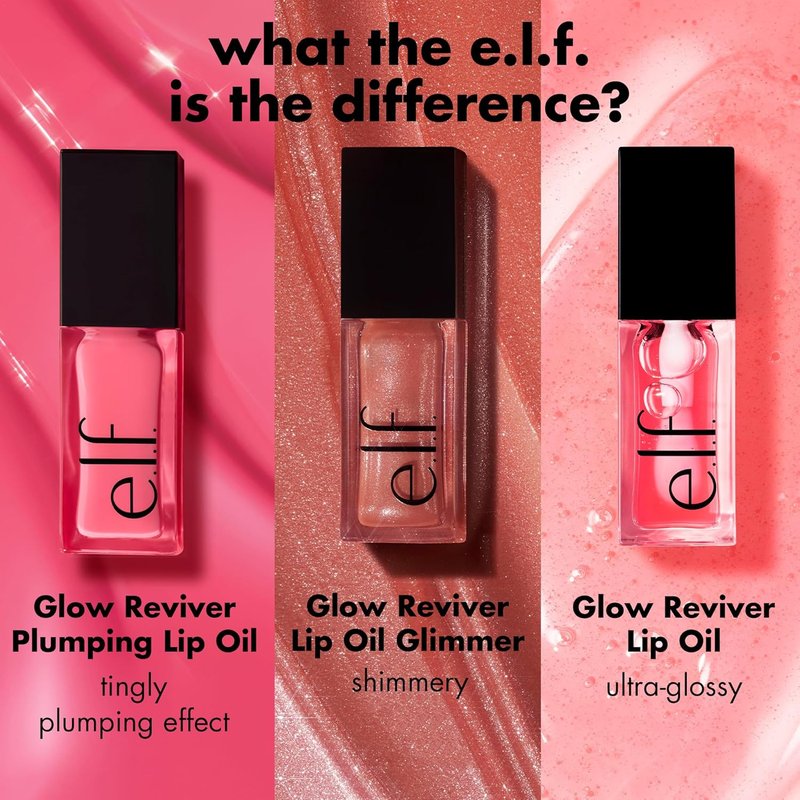 e.l.f. Glow Reviver Plumping Lip Oil - Tinted Lip Plumper for High-Shine Finish | Infused with Jojoba Oil, Vegan, Major Mauve
