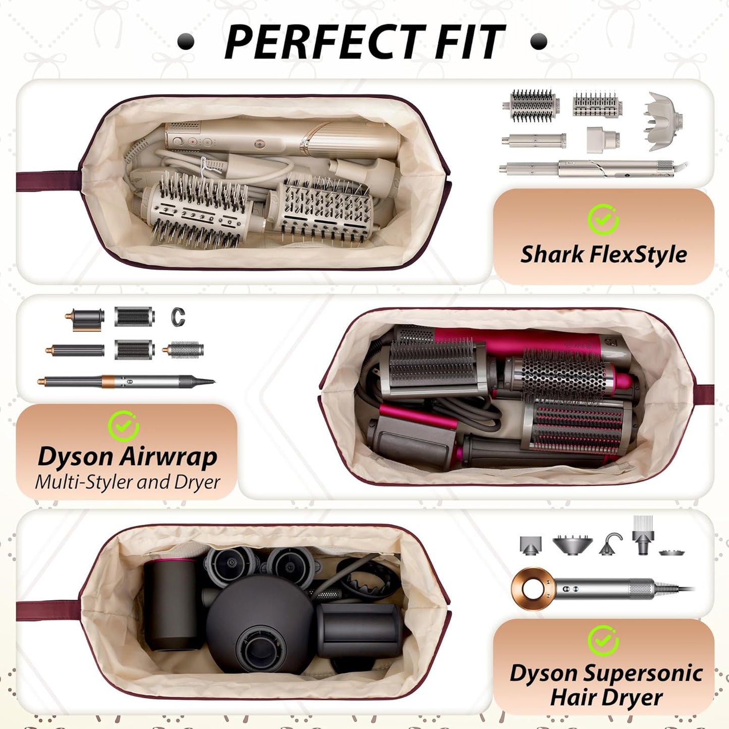 Travel Hair Dryer Bag - Shark Flex Style Case for Dyson Airwrap | Quilted Organizer for Flat Curling Iron Accessories (Red)