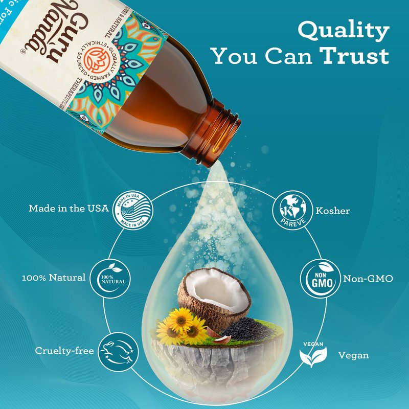GuruNanda Original Oil Pulling Mouthwash, Promotes Deep Cleaning, with Coconut & Sesame for Teeth & Gum Health & Fresh Breath, with Tongue Scraper, Alcohol-Free, 8.45 Fl Oz