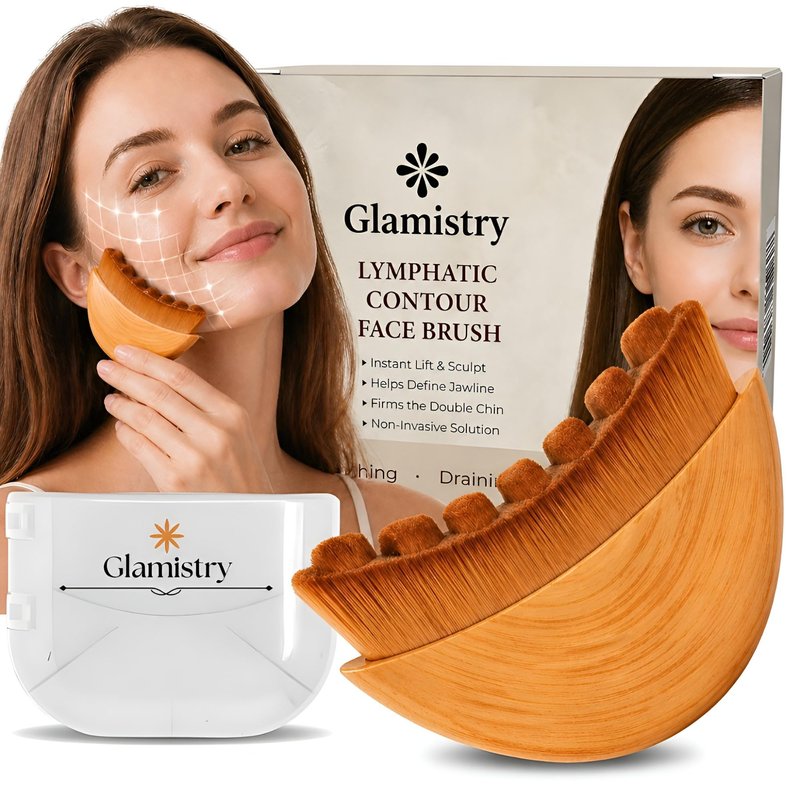 Lymphatic Contour Face Brush with Soft Synthetic Bristles, Lymphatic Drainage Massager, Travel Makeup Brush with Case, Gua Sha Facial Tools Inspired Beauty Accessory