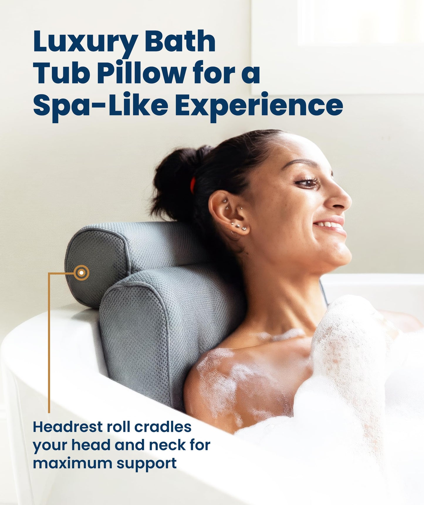 Everlasting Comfort Luxury Bath Pillow - Head, Neck, Back Support Cushion for Bathtub, Spa, Soaking