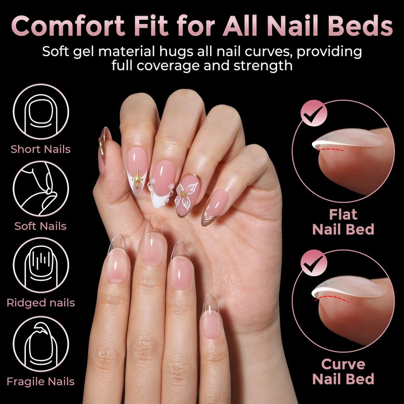 Almond Nail Tips: 240pcs Pointed Almond Soft Gel Nail Tips, Pre-shape Short Nails, Half Matte Full Cover Clear Acrylic Fake Press On Nails for Nail Extension Home Nail Art 12 Sizes Gelly Tips