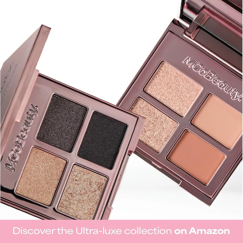 MCoBeauty Ultra Luxe Eyeshadow Quad - Cheeky Chat Pink Nude Shimmer & Matte Palette | Blendable, Long-Wearing 4 Pan Compact with Mirror - Vegan & Cruelty-Free