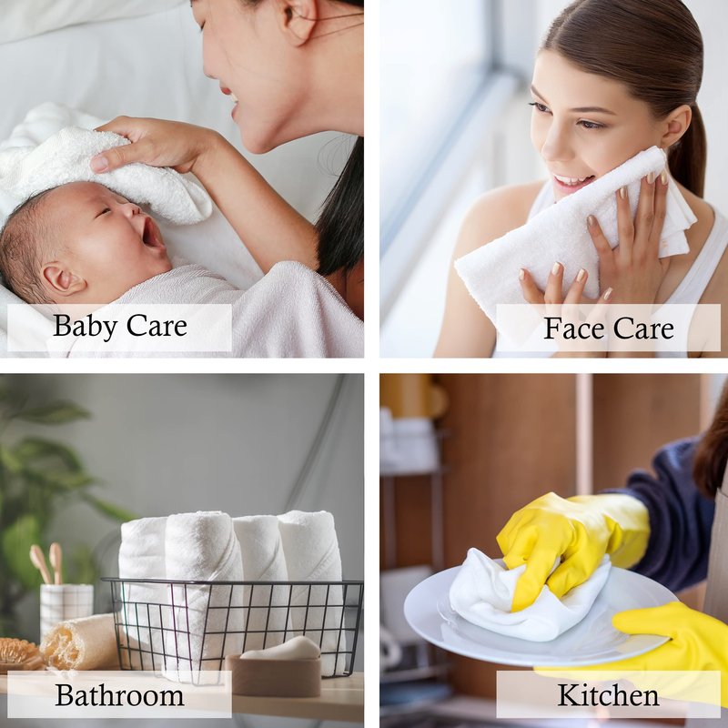 GOLD TEXTILES Premium White Washcloths Set - 300 Pack | 12x12 Inches - Ultra Soft, Highly Absorbent - Cotton Wash Cloths for Your Body - Machine Washable & Fingertips Towels (12 x 12, White - 300 Pcs)