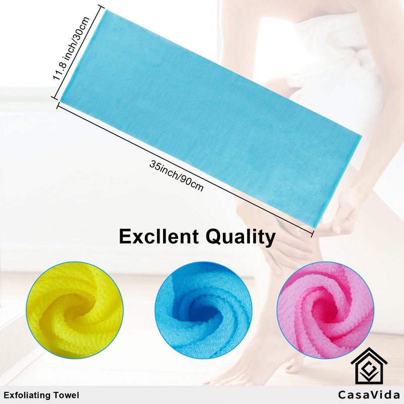 CasaVida Exfoliating Washcloth Back Scrubber, Purple x 3