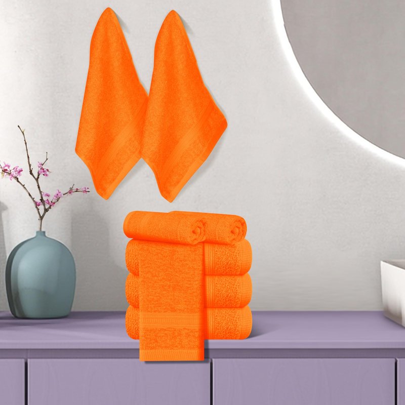 BOUTIQUO Ultra Soft Cotton Washcloths, Contains 12 Piece Face Cloths 12x12 inch, Ideal for Everyday use Face Towels, Compact & Lightweight Multi Purpose Washcloths - Orange