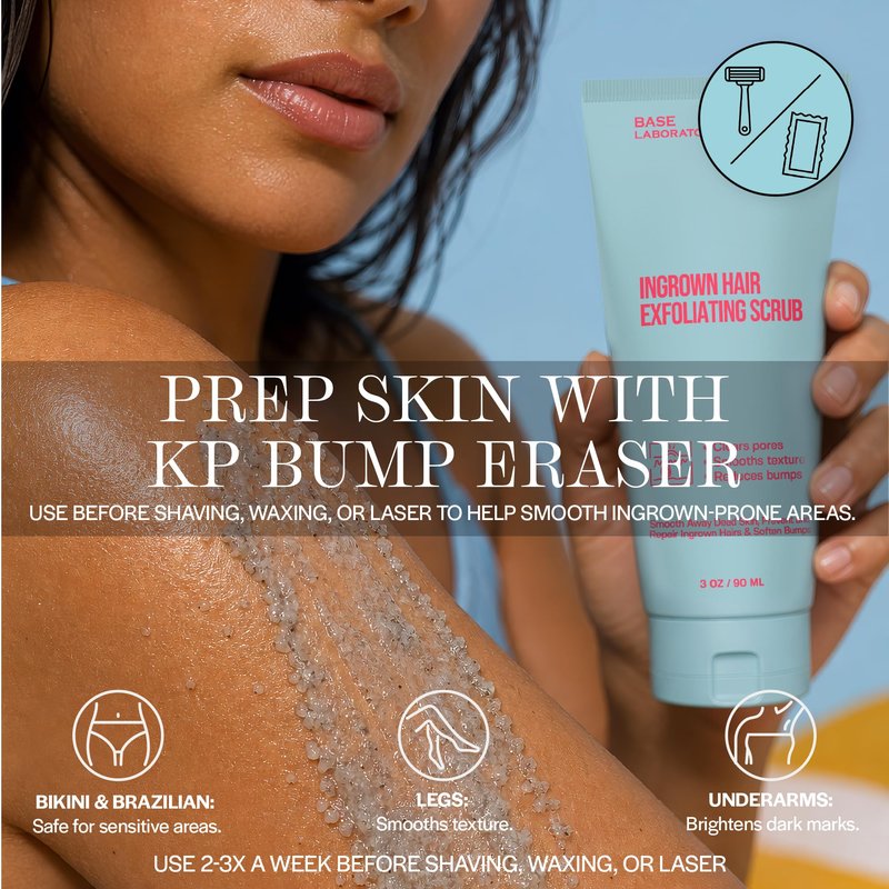 Base Laboratories Ingrown Hair - KP Bump Exfoliating Body Scrub - with AHA+BHA - Keratosis Pilaris Treatment - Daily Skin Exfoliant - Helps Reduce Strawberry Skin & Razor Bumps - Men & Women 3oz