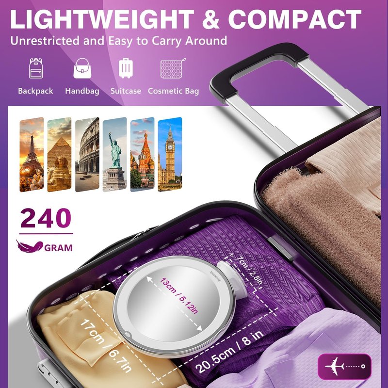 Auxmir 30X Magnifying Makeup Mirror with Light - Portable Suction Cup & 360° Swivel Design for Home & Travel