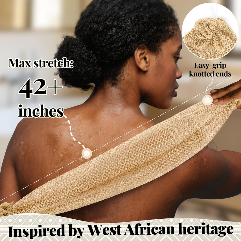 African Net Sponge Authentic-4 Packs African Exfoliating Net Sponge,Bath Sponges for Shower,42 inch Long for Normal to Sensitive Skin, for Daily use, Body Exfoliator Shower(Linen&Brown&Black&Grey)
