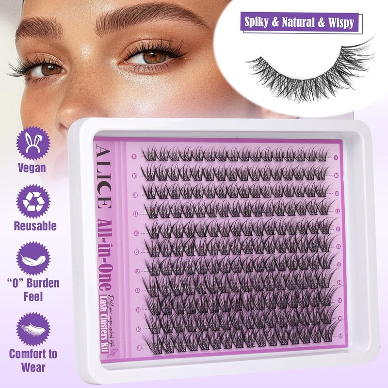 Natural Lash Clusters Kit - Wispy Eyelash Extensions with C Curl 9-16mm | Includes Glue, Remover & Tweezers
