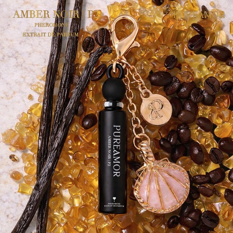 Pheromone Perfume for Women - Amber Noir Keychain Set | Bold Gourmand Scent with Coffee, Vanilla & Jasmine, 0.07 oz Each