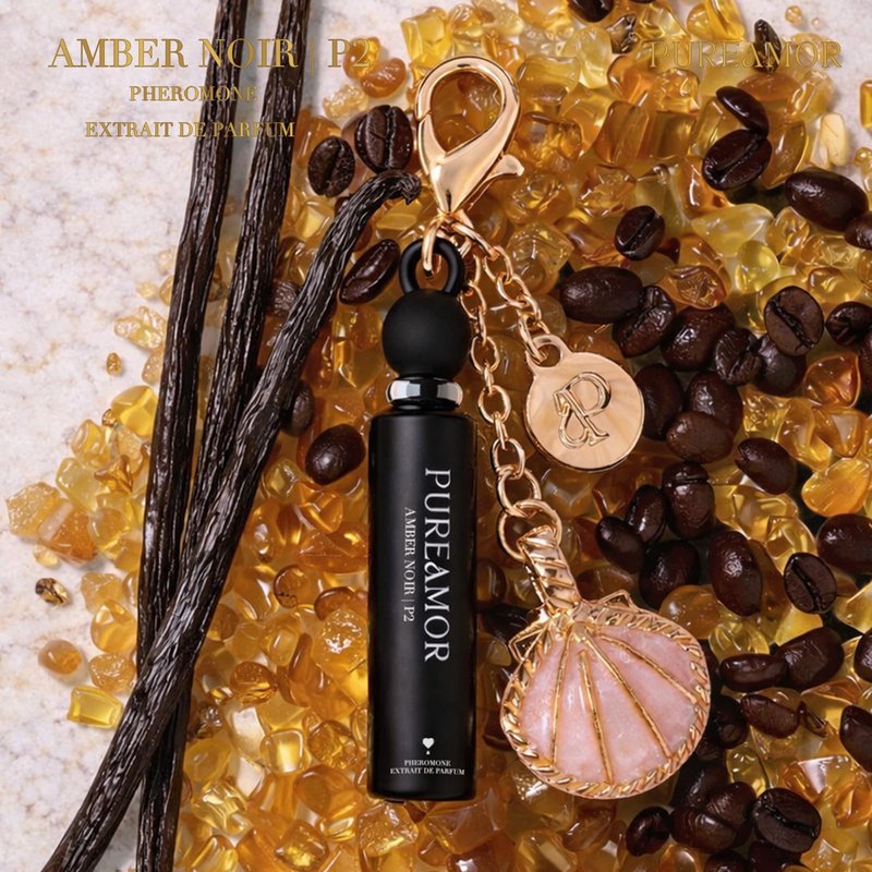 PUREAMOR Pheromone Perfume for Women, Amber Noir 2-Pack Keychain Perfume – Bold Gourmand Scent with Coffee, Vanilla & Jasmine, Long Lasting Extrait de Parfum, 0.07 oz / 2 ml Each