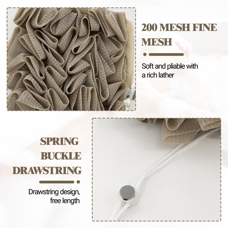 3 PCS Soap Bar Loofah that Holds Bar Soap-Exfoliation Mesh Shower Ball,2 in 1 Bath Loofah Sponge with Drawstring (Coffee, Khaki, White)