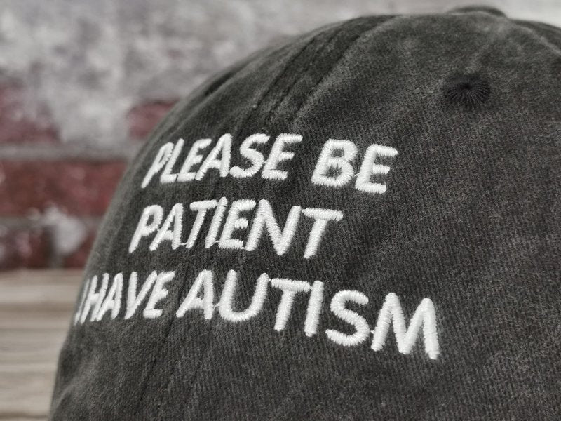 Hepandy Embroidered Please Be Patient I Have Autism Hat for Women Men Kids, Embroidery Baseball Cap, Washed Black Adjustable Snapback Dad Hats