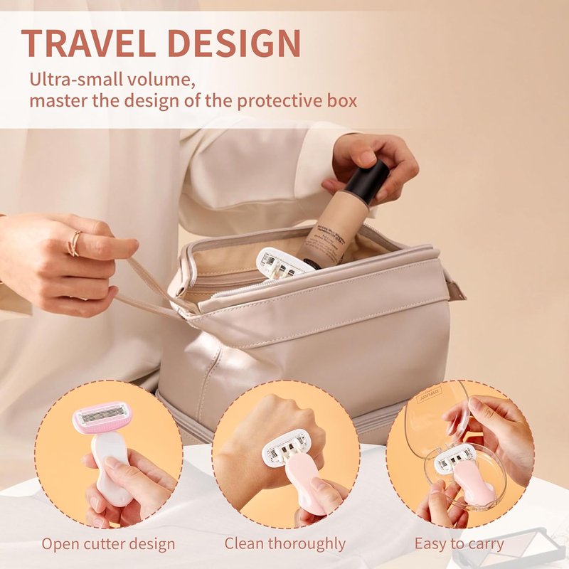 BeautyGlow Travel Razor for Women - Extra Smooth 5-Blade Mini Razor with Case & Gift Box | Pink