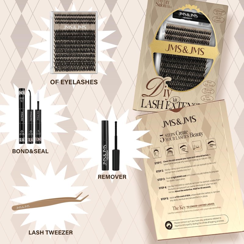 JMS&JMS Flaunt Lash Clusters Kit Flora Lash Extension Kit CC Curl Individual Lashes Eyelash Extension Kit with Lash Bond and Seal, Lash Remover, Lash Tweezers at Home (Flora-8-18mix)