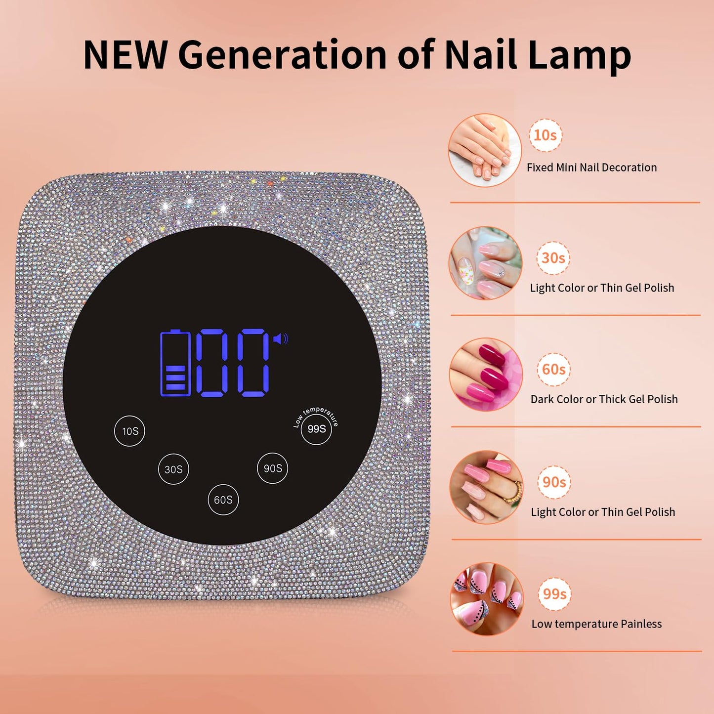 UV LED Nail Lamp - 72W Cordless Rechargeable Light for Gel Nails | 5 Timer Settings & Auto Sensor