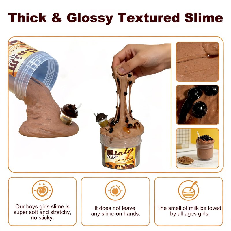 LDJDSDS Bubble Tea Boba Slime Kit - Milk Chocolate Scented DIY Slime Toy, Thick & Glossy Texture with Clear Tea Base & Pearl Charms, Stress Relief ASMR Putty Slime for Girls Boys Kids Birthday Party