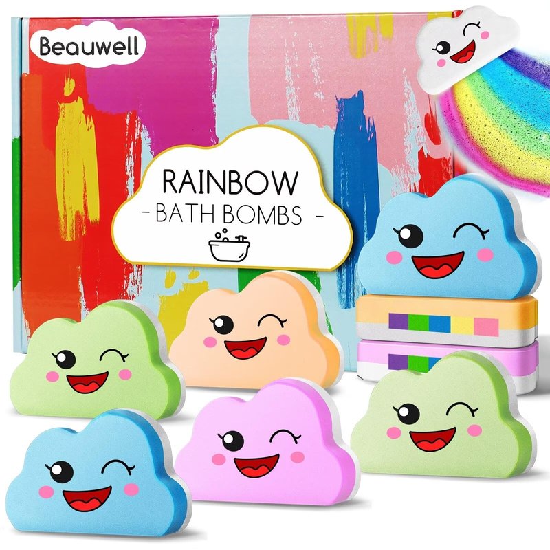 Rainbow Bath Bombs for Kids, Handmade 8 Pcs Kids Bath Bombs Gift Set for Girls Teens Toddler Rainbow Bubble Fizzy