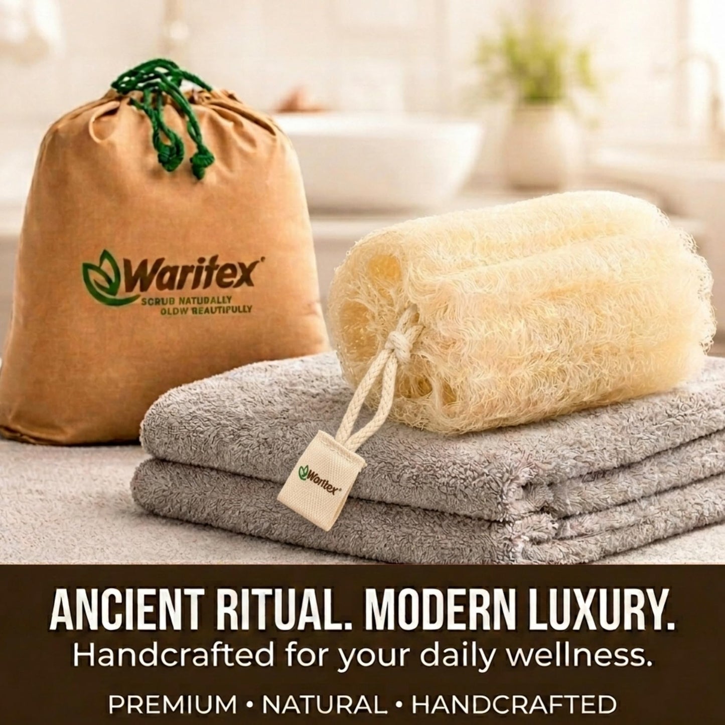 Waritex Egyptian Loofah Sponges Premium Exfoliating Scrubber Bath Set [3 Pack]- Egyptian Loofah Fiber for Gentle Skin Exfoliation, Deep Clean, Full Body Spa Experience