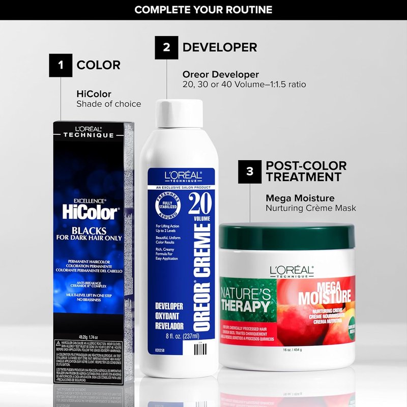 L'Oréal Technique HiColor Permanent Hair Color - Rich Browns & Blondes, One-Step Dark Hair Lift, No Brassiness