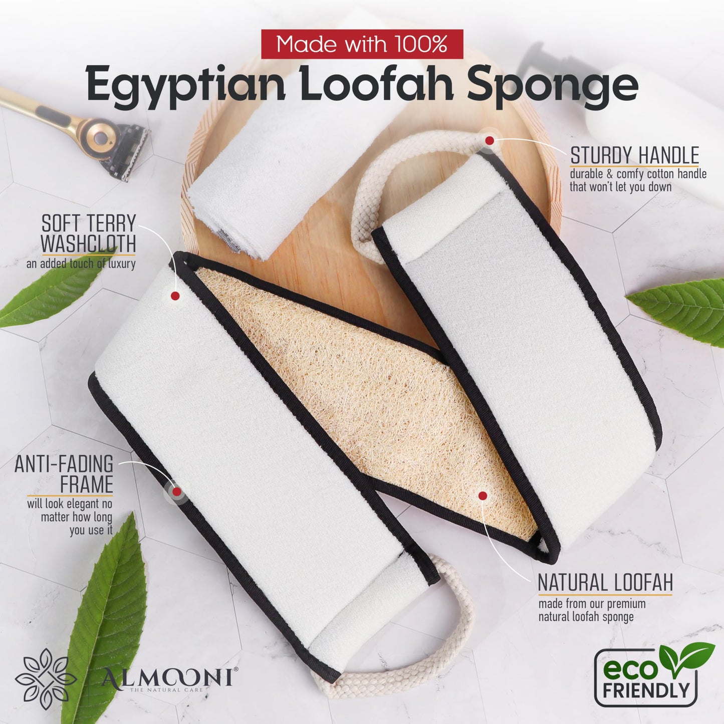Sturdy Natural Loofah Back Scrubber for Shower for Men, Egyptian Loofah Body Scrubber Exfoliator and Washer for Men to Clean Your Back Deeply Like an Exfoliating Washcloth- 1 Count (1 Pack) - Black
