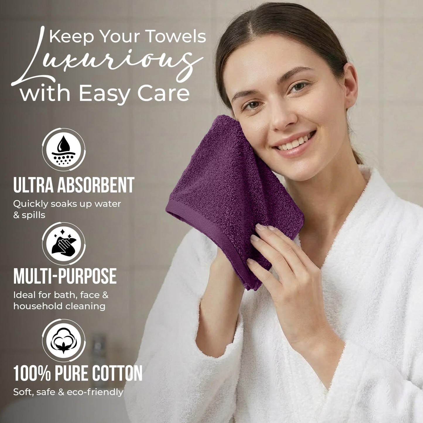 RIVERSIDE 12-Pack Premium 100% Cotton Purple Passion Face Towels for Bathroom [12x12] - Reusable Luxury Face Wash Cloths for Showering - 550 GSM Super Soft & Absorbent Washcloths for Body, Spa & Gym