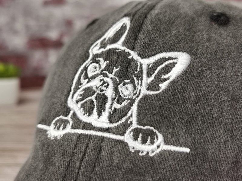 Hepandy French Bulldog Dog Hat for Women Men, Washed Black Embroidered Baseball Cap, Outdoor Travel Snapback Adjustable Dad Hat