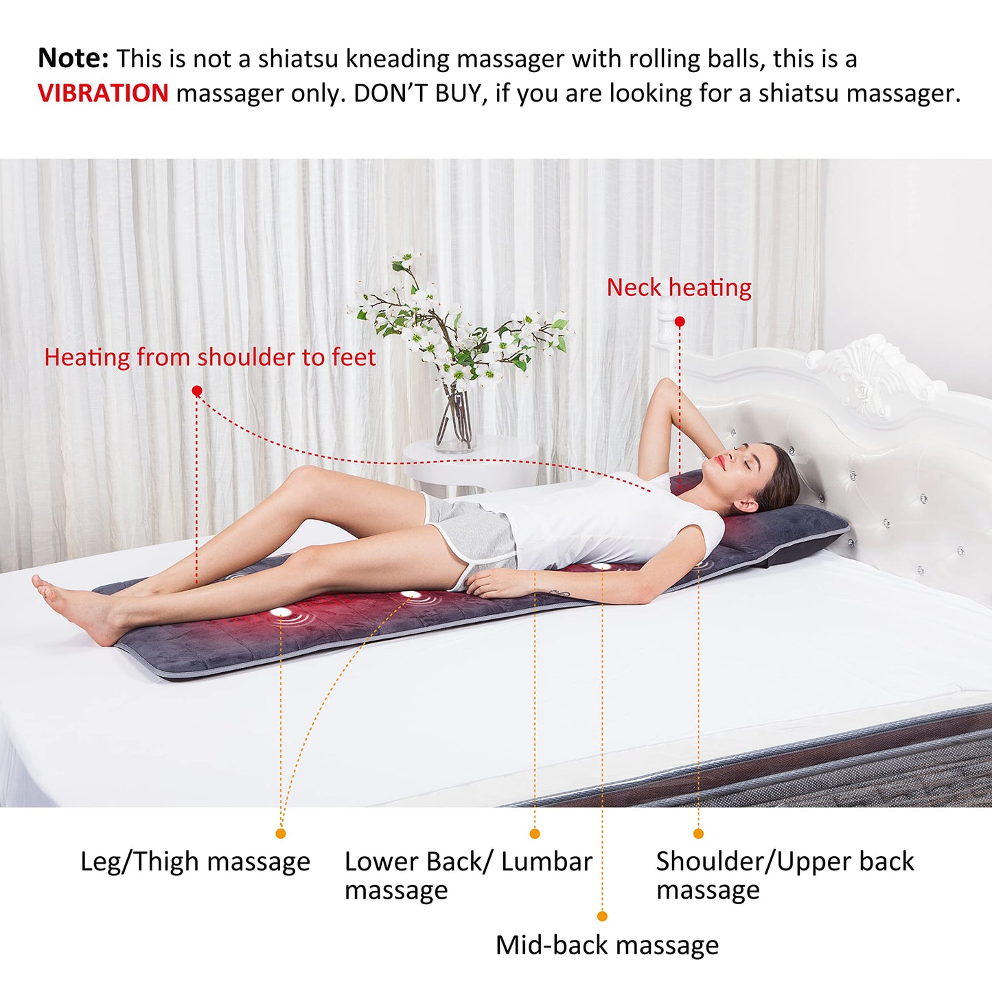 Snailax Memory Foam Massage Mat with Heat, 10 Vibrating Motors Full Body Massager Pad for Back Pain Relief, 6 Heating Pads for Neck, Lumbar, and Leg - Gifts for Mom