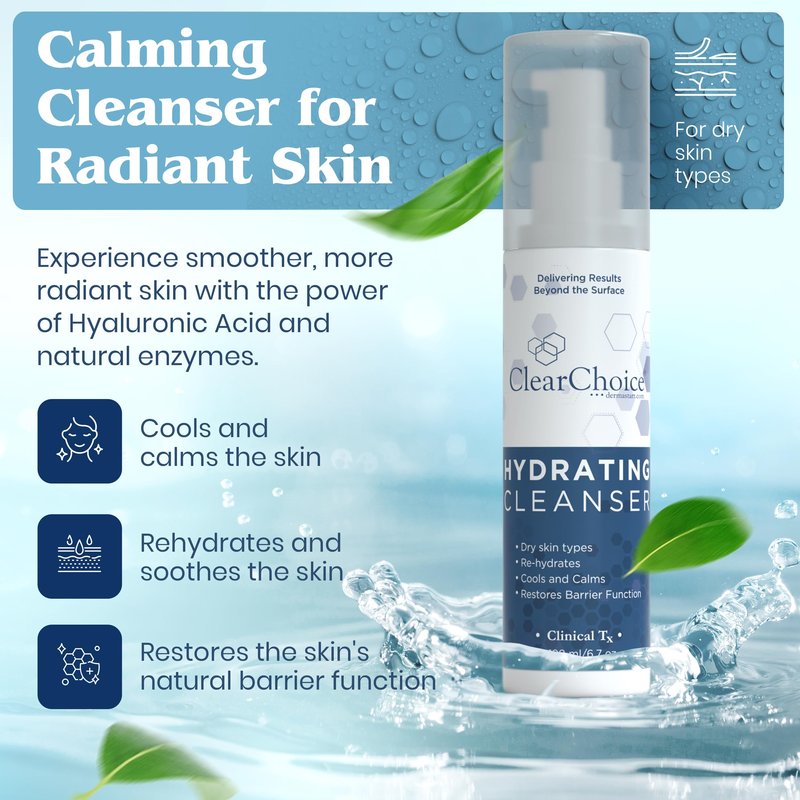 Clear Choice Hydrating Cleanser – Gentle Cream Cleanser with Hyaluronic Acid, Aloe & Vitamin E | Moisture-Rich Face Wash for Dry & Sensitive Skin | Vegan & Sulfate-Free | 6.7 oz