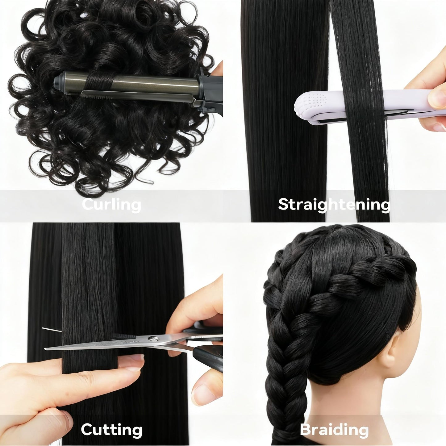 Yiifiulyn Mannequin Head with Hair, 28" Professional Cosmetology Training Doll Head for Hair Cutting, Braiding, Styling Practice, Hairdressing Practice Head for Beginners & Salon Group Use