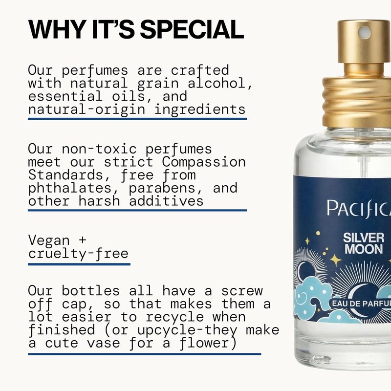 Pacifica Silver Moon Perfume - Long-Lasting Warm Vanilla & Almond Fragrance for Women | 1oz, Vegan & Cruelty-Free