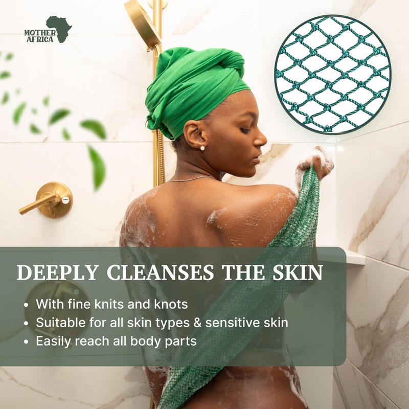 MOTHER AFRICA African Net Sponge Authentic with Knots 2 Pack Black Owned Exfoliating Body Scrubber Bath Sponge for Shower Washcloth Loofah Gentle Deep Cleansing Back Scrubber Face & Body Men & Woman