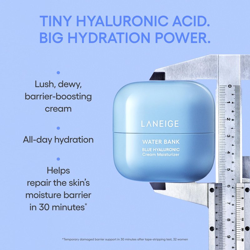 LANEIGE Water Bank Cream & Refill Duo with Keychain Pouch | Laneige Blue Hyaluronic Acid Cream Moisturizer | Hydration & Skin Barrier Care with Refillable Packaging
