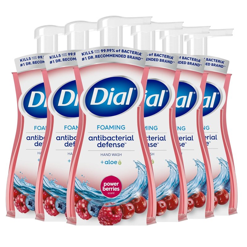 Dial Antibacterial Foaming Hand Wash - Power Berries, 7.5 Fl Oz | Pack of 6 for Effective Germ Protection