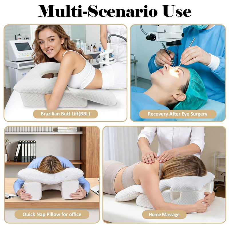BEYOUDO Face Down Pillow After BBL or Eye Surgery, Home Massage Pillows Face Down Chair for Sleeping & Stomach Sleeper, Soft BBL Adjustable Prone Massage Pillows with Removable Cover