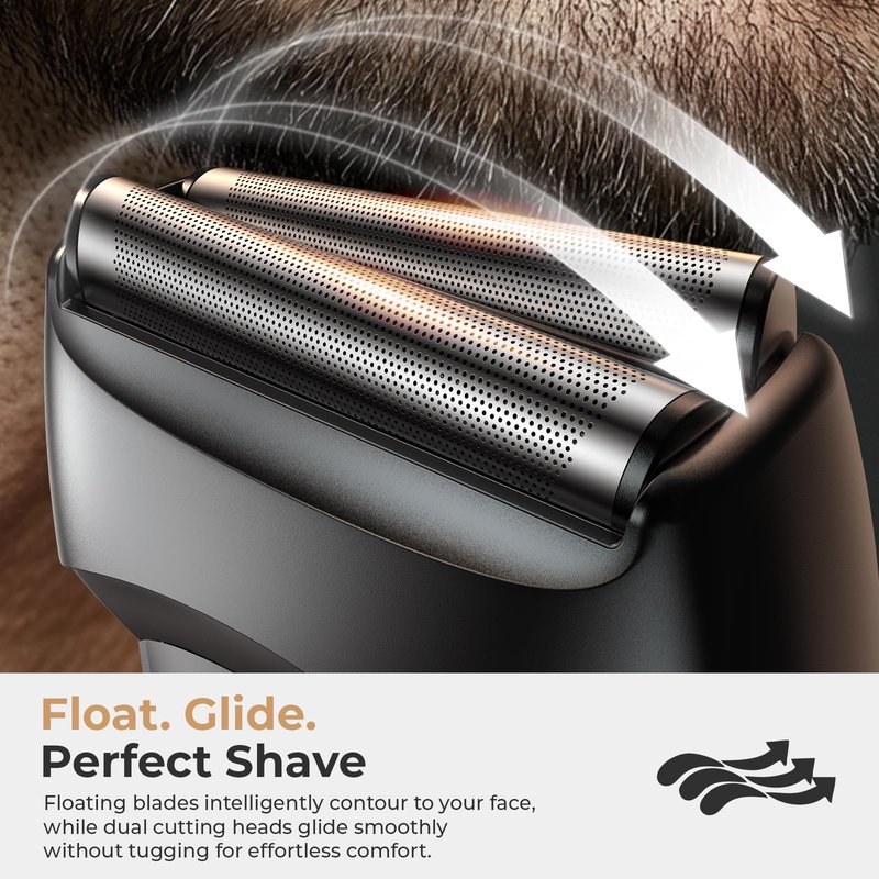FNDNA Electric Razor for Men: Rechargeable Floating Foil Shavers with LED Display - Waterproof Wet Dry - 30° Precision Blades, Travel Lock, Face Shaving- Gift for Men/Dad
