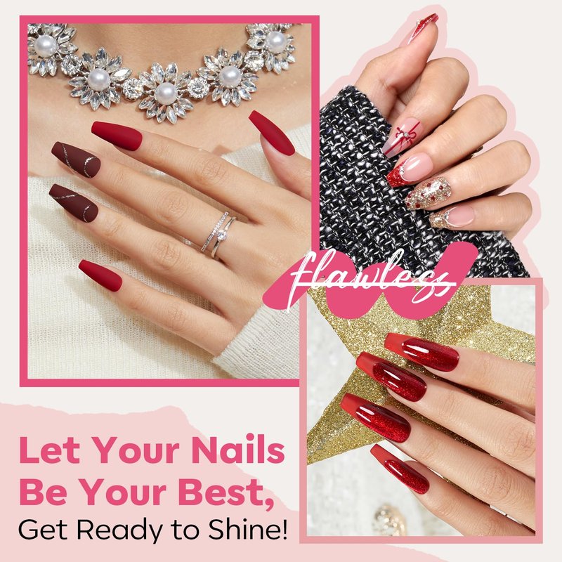 modelones Red Nail Polish Set 6 Colors,Valentines Brwon Nude Burgundy Gold Glitter Quick Dry Sparkle Mini Manicure Kit DIY Nail Art Salon Home Gifts for Women Girls
