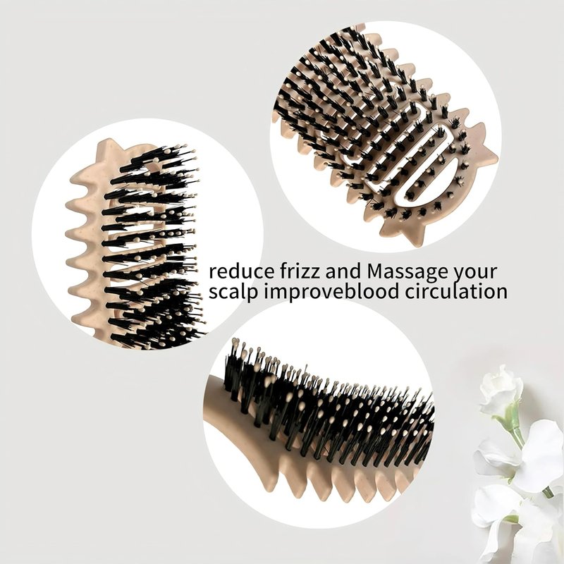 New Curly Hair Brush Ventilated Boar Bristle Hair Brush,Curl Defining Brush,For Curly Hair Wet,Curl Defining Brush For Women And Men(Off White)