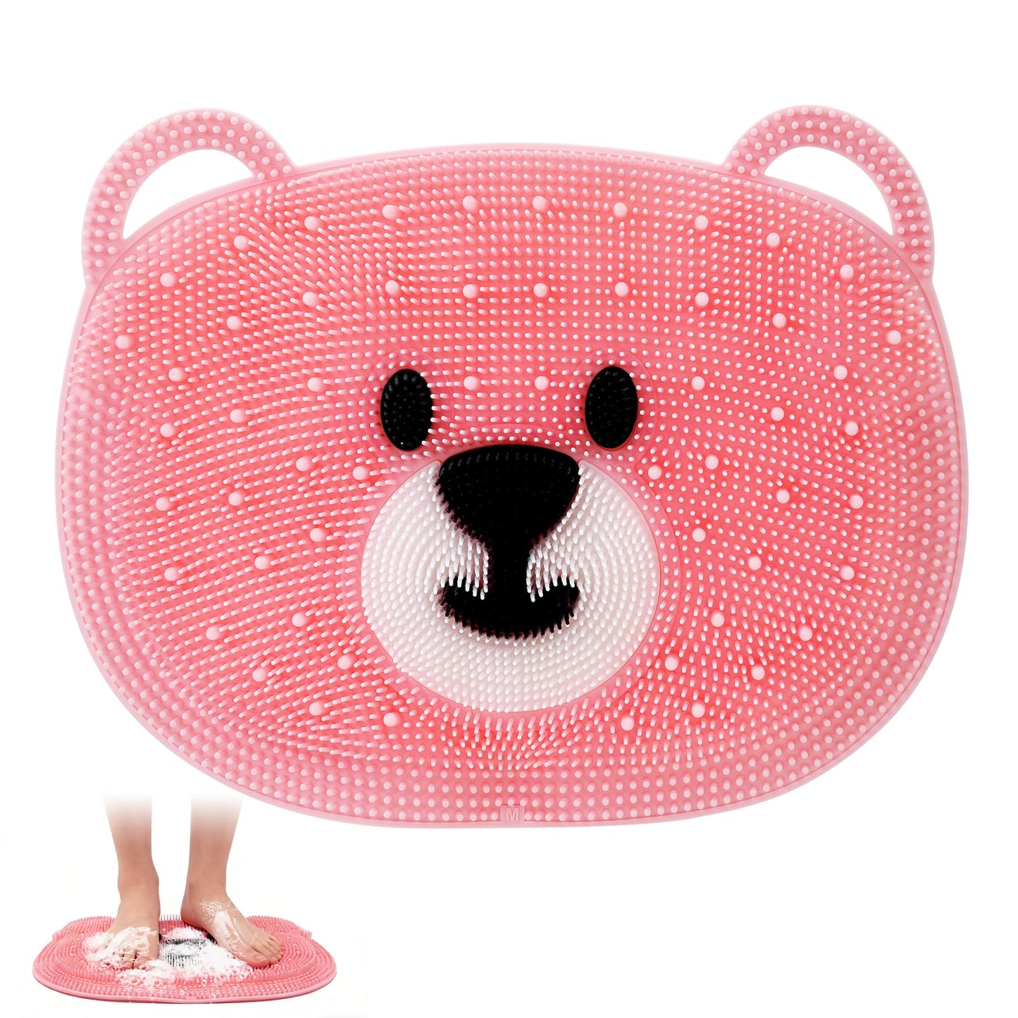 EaTubano Foot Scrubber for Shower - Silicone Exfoliating Bath Mat with Non-Slip Suction Cups, Dead Skin & Callus Remover for Feet - Men & Women, 14.5" x 11" (Pink)